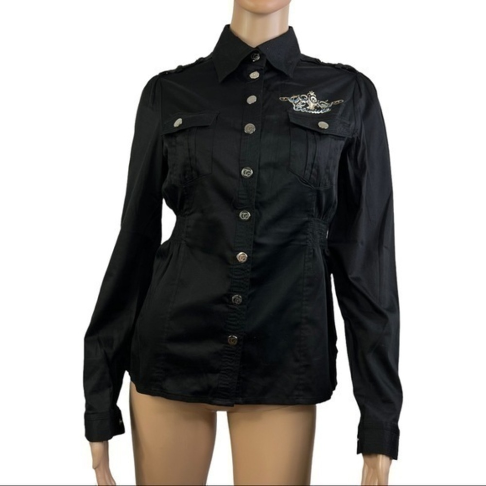 Vintage COOGI button down black shirt with back painting size Medium